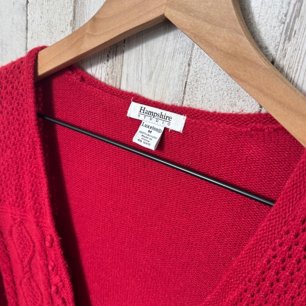 Vintage 90s Grandma Red Knit Acrylic Tie Front Cardigan Sweater Womens‎ Medium - Picture 4 of 5